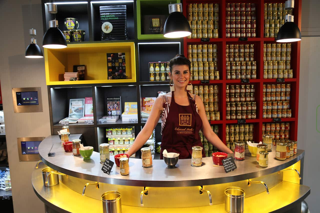 Degustation station at the Edmond Fallot La Moutarderie