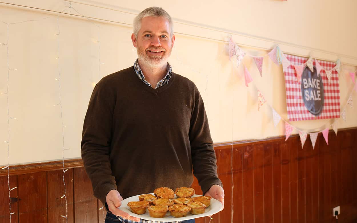 Mark Pearson with Scotch pies