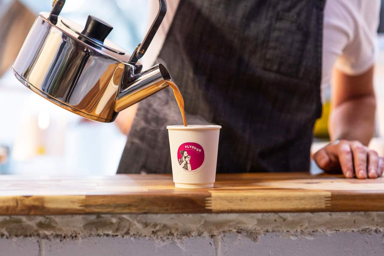 The chai is served with soy milk – and the spiced drink is a perfect fit for the menu of Indian snacks.