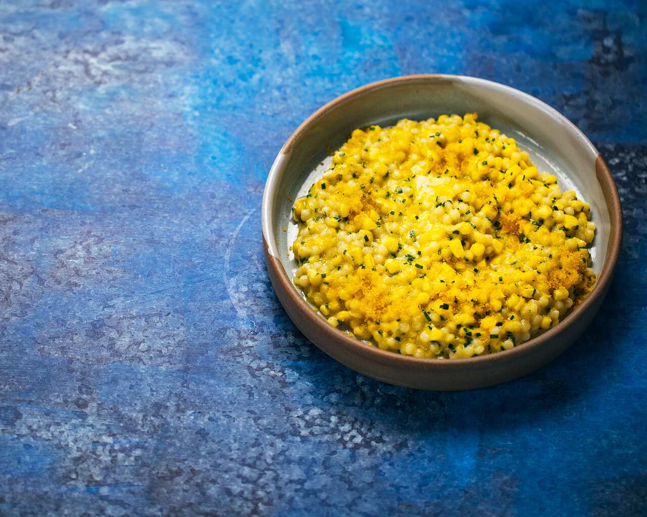 Fregola, corn and bottarga