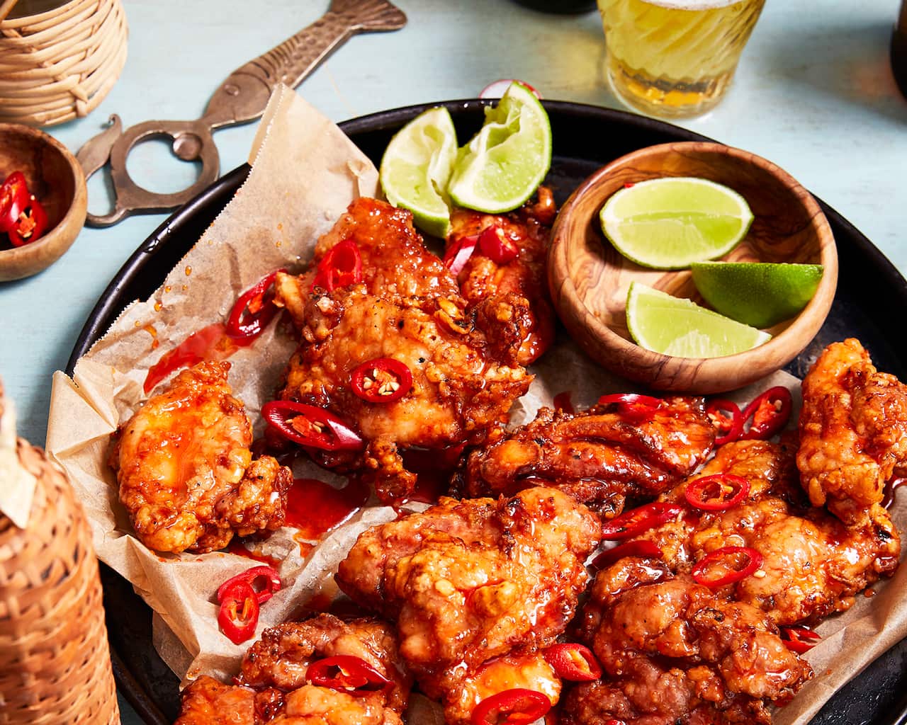 Fried chicken with banana chilli catsup glaze