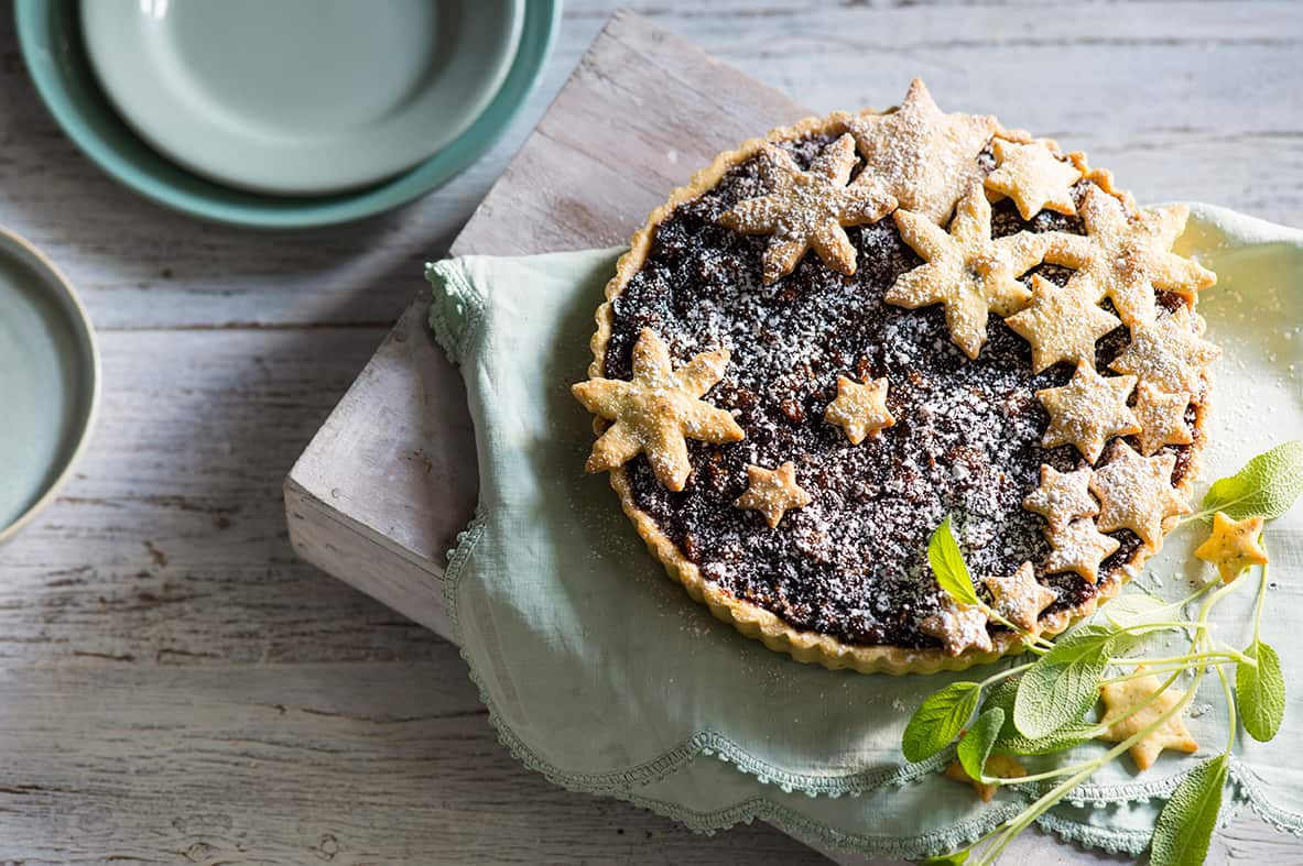 Fruit mince tart with sage pastry