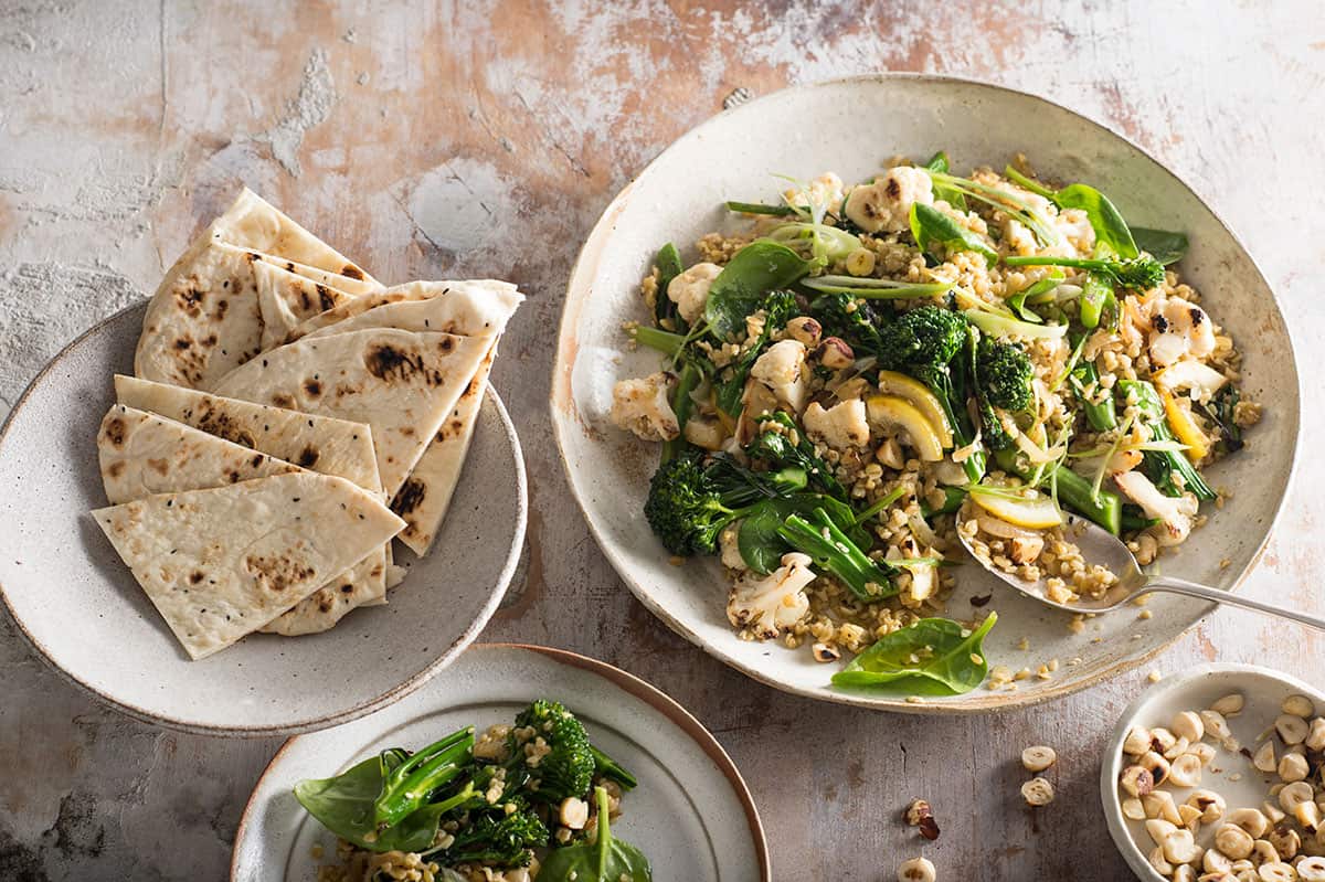 Broccolini, cauliflower and freekeh salad