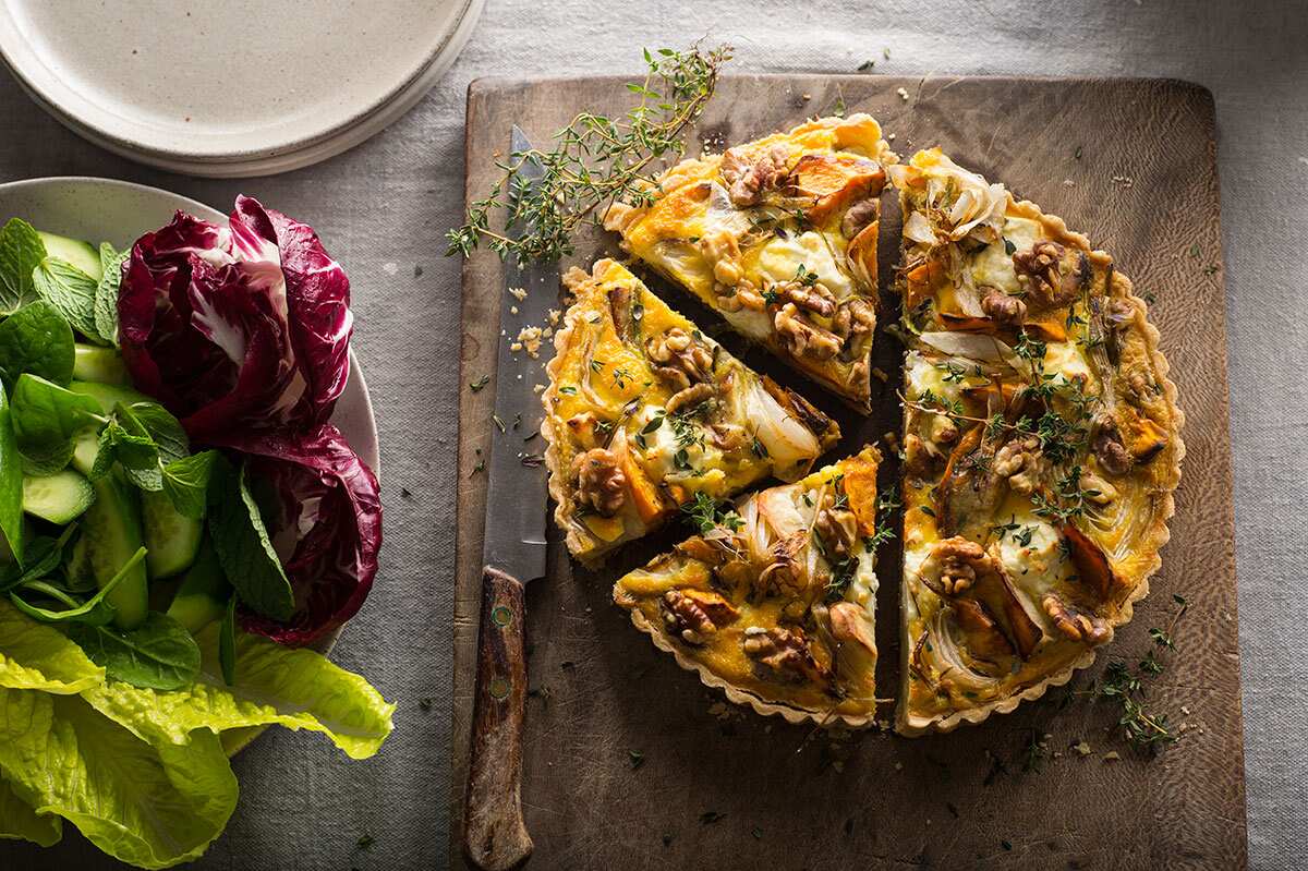 Sweet potato and garlic tart