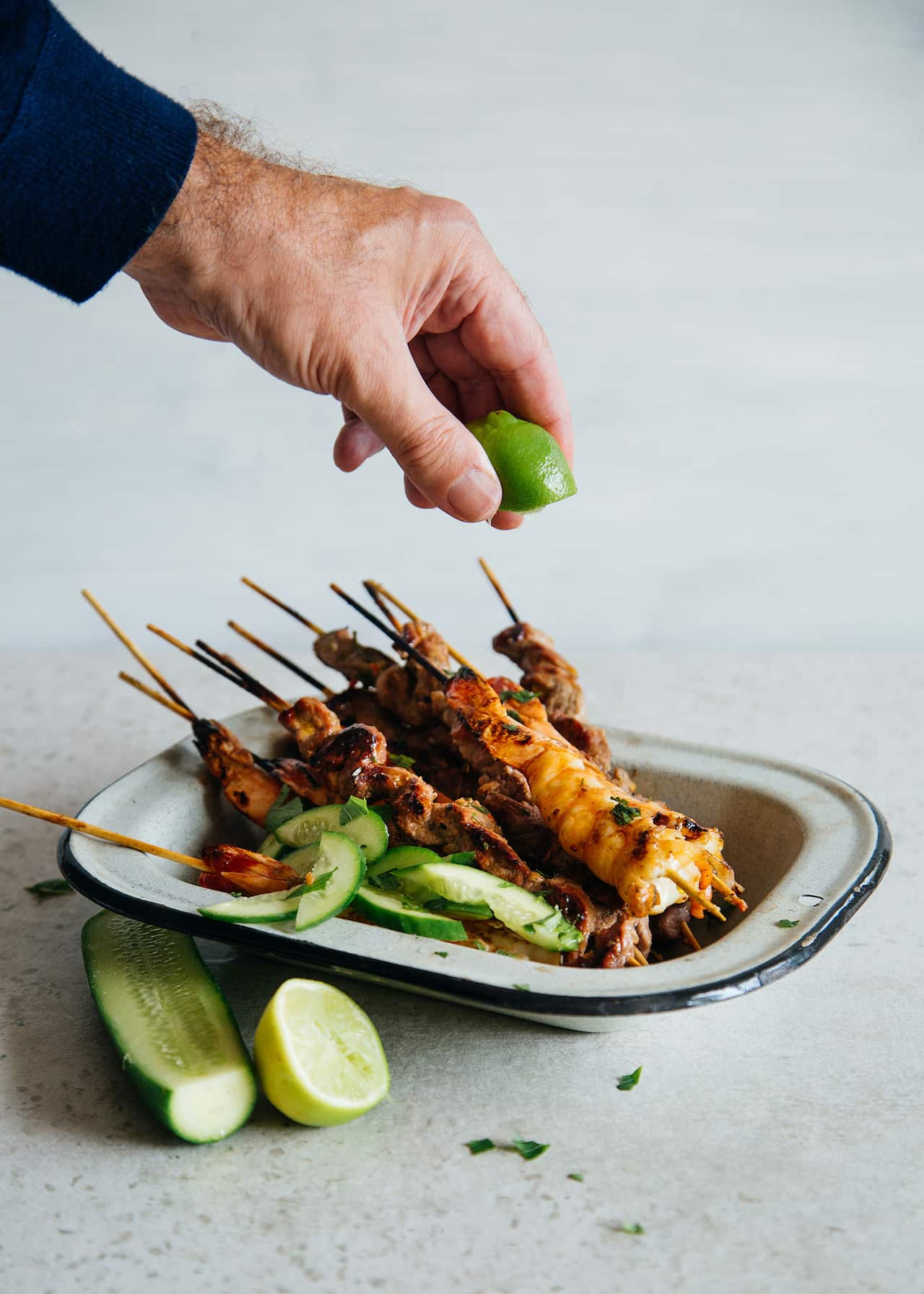 Thai chilli-coconut surf and turf skewers