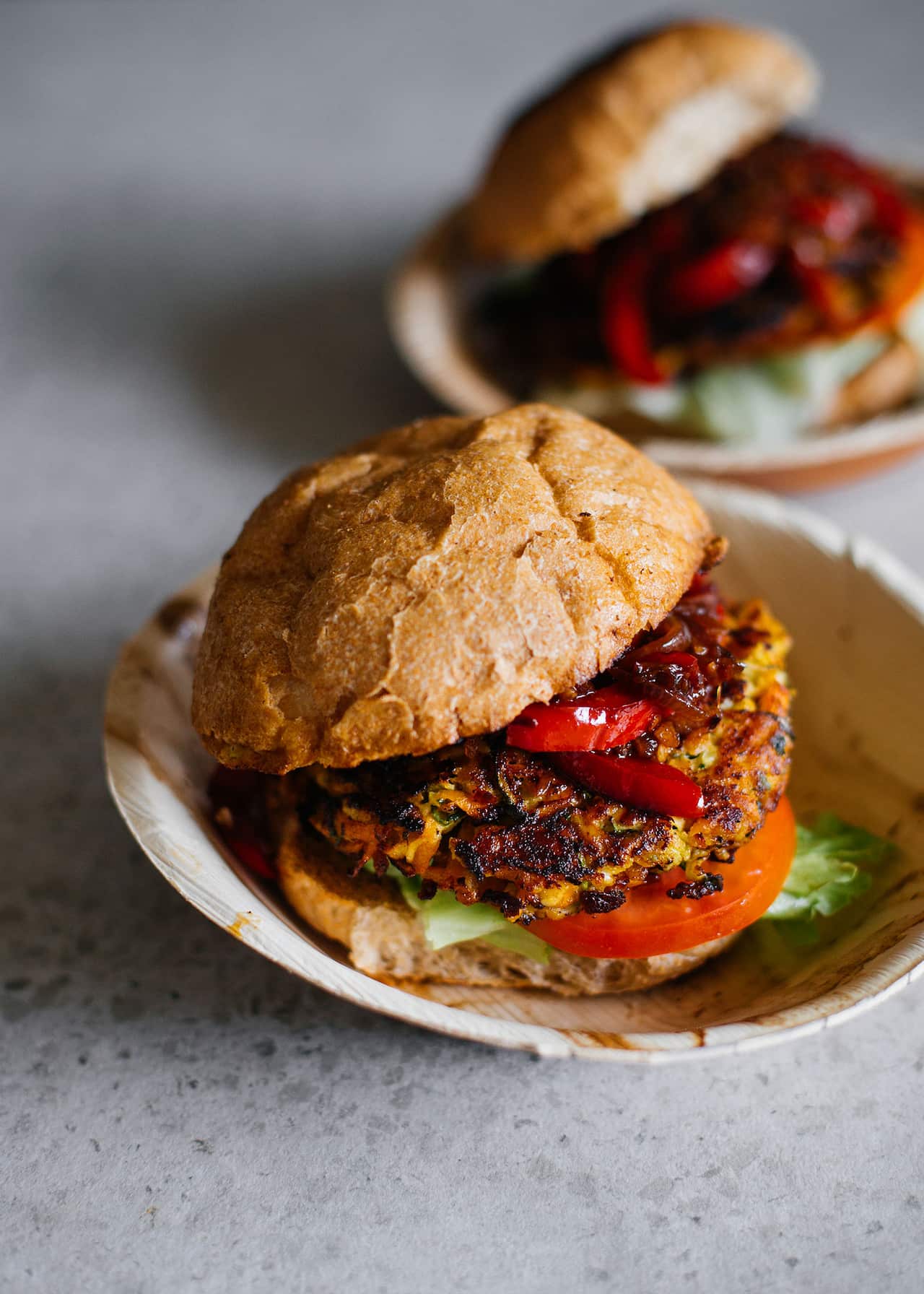 Haloumi burgers with peperonata