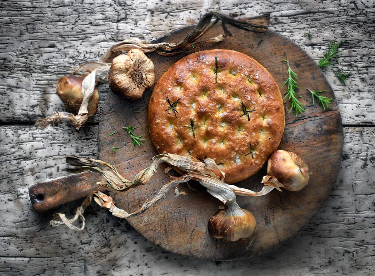 Smoked garlic focaccia