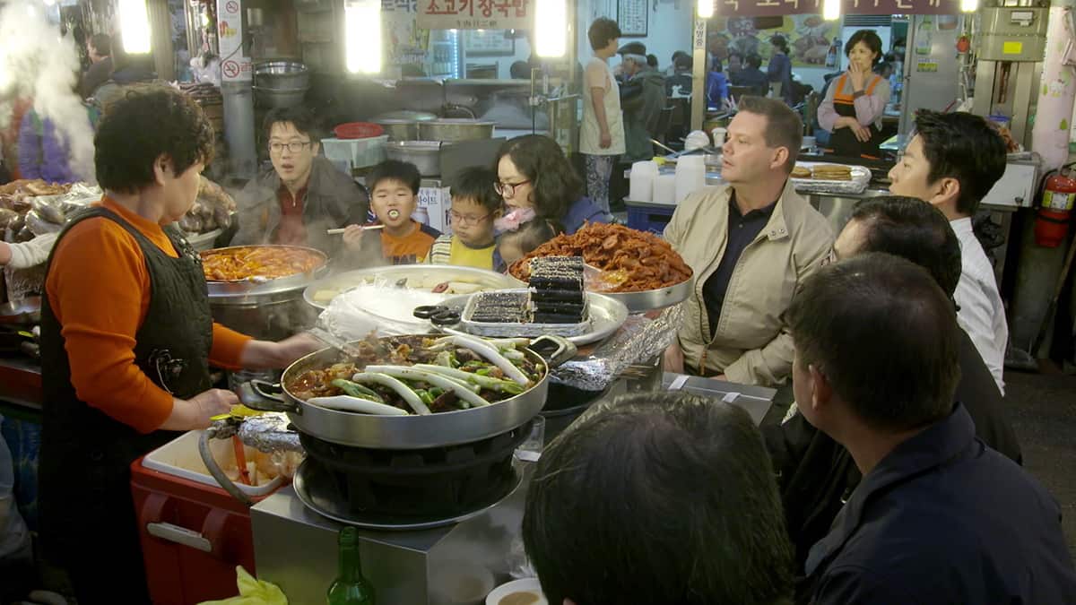 Gary Mehigan and Leo Kang at Gwangjang market