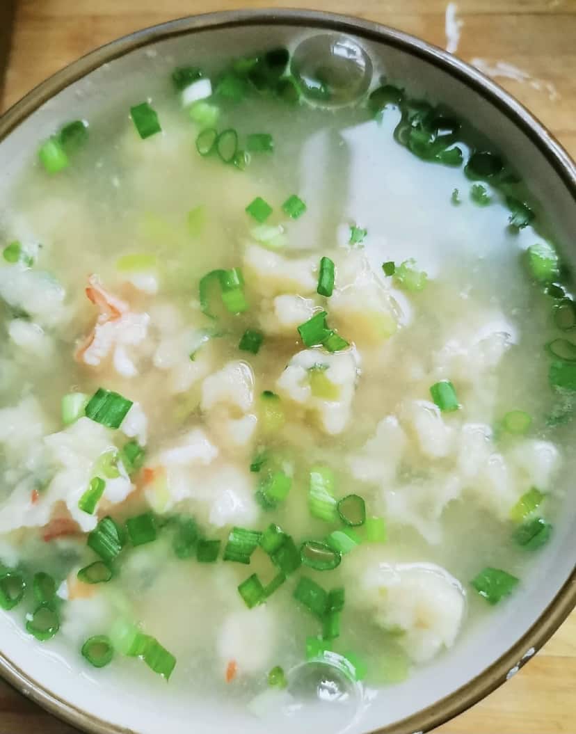 Chinese knot dumpling soup or ge da tang 