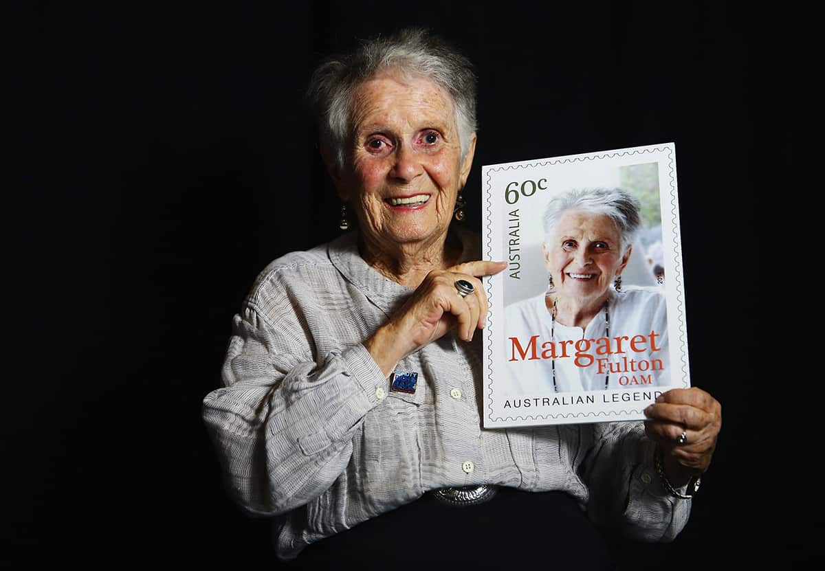 Margaret Fulton with postage stamp