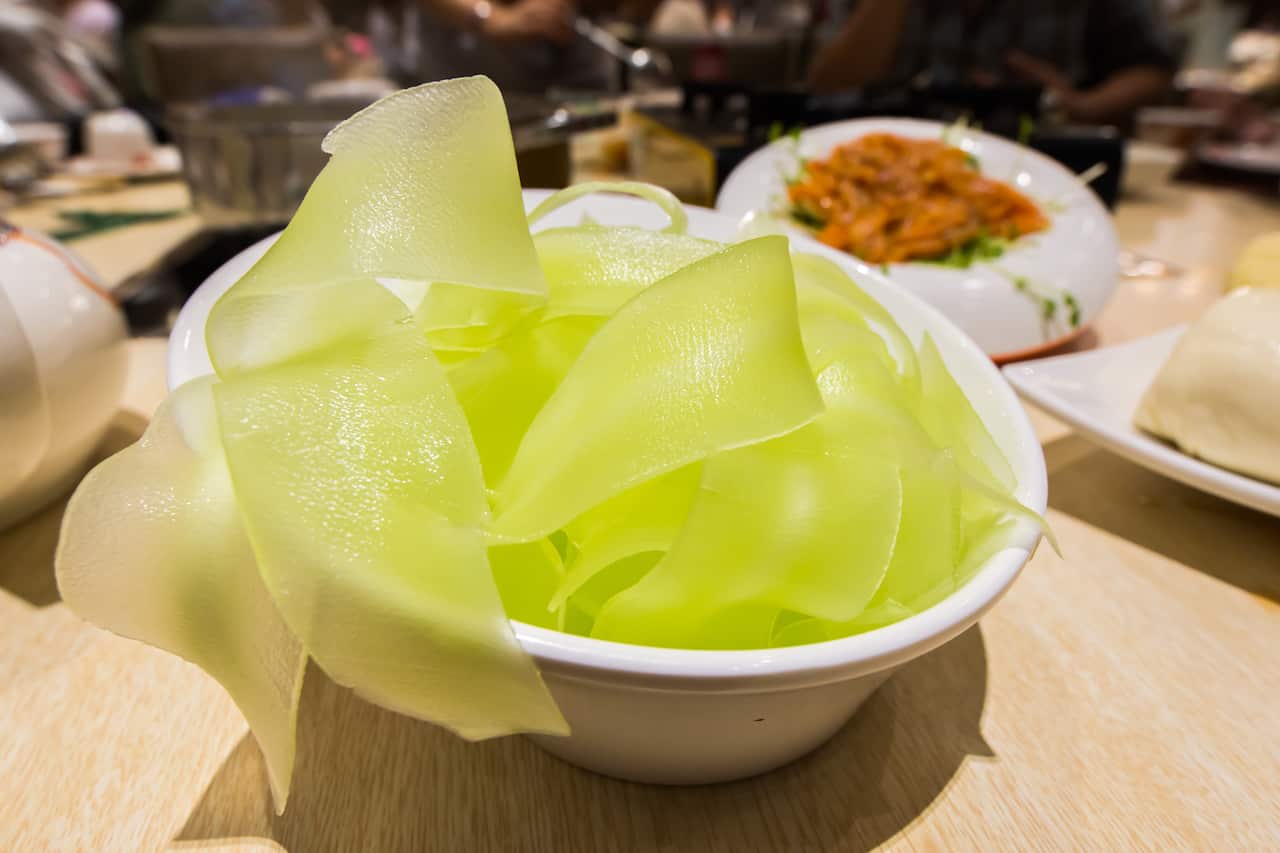 Slices of celtuce, also known as celery lettuce a vegetable from China.