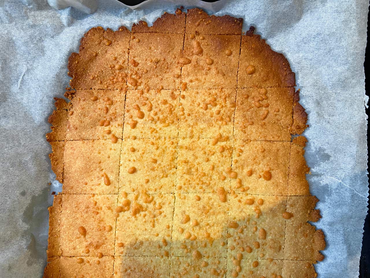 Parmesan crackers out of oven