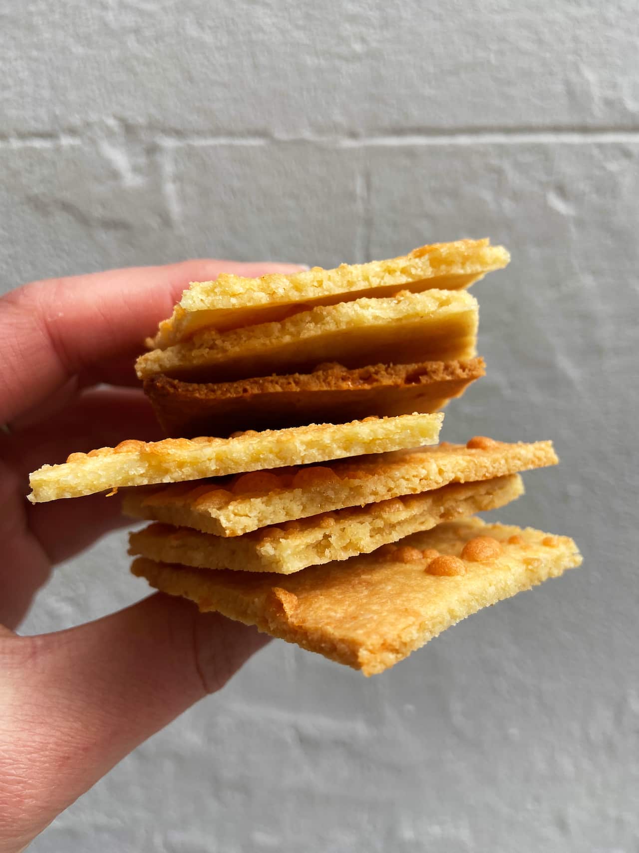 Crispy parmesan crackers stacked