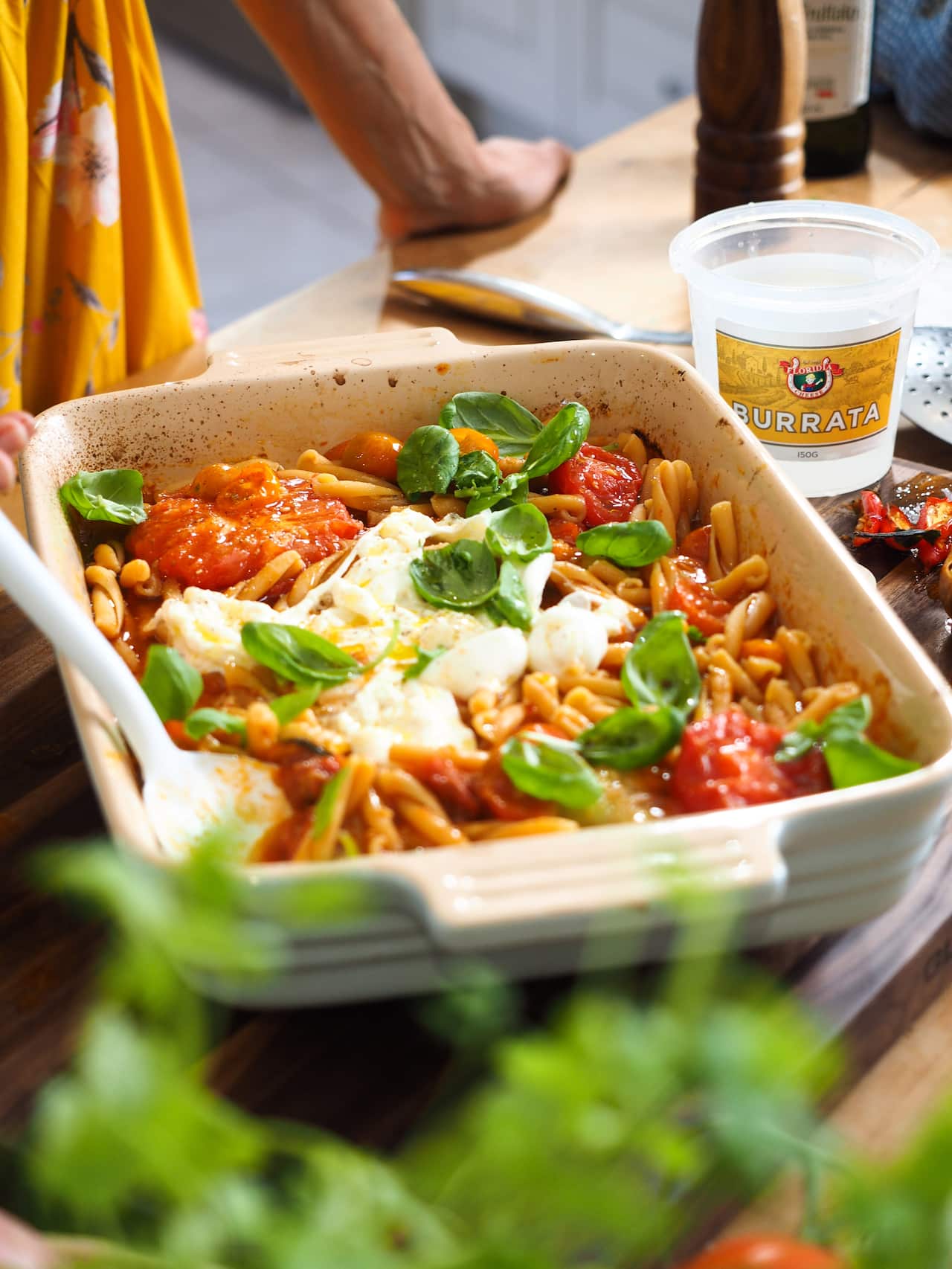 Casarecce with burrata and basil