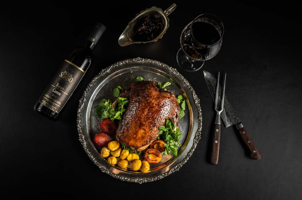 Schroeter recommends cooking the goose crown: it presents well at the table for carving and it’s quicker than cooking the whole bird.