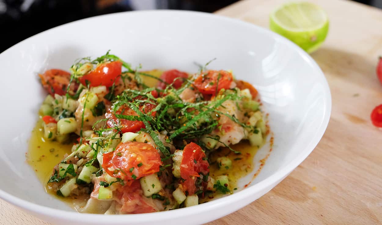 Prawn ravioli with a lemon grass dressing