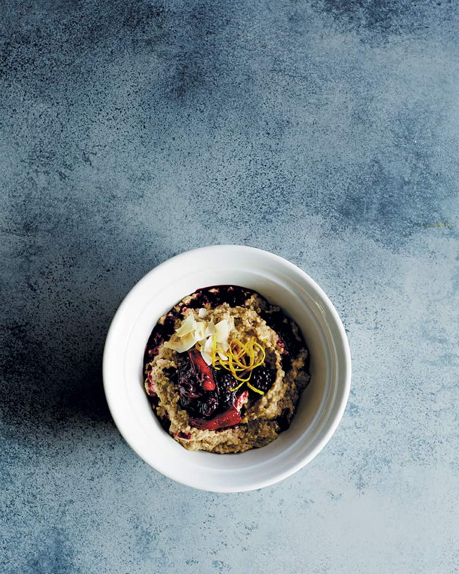Coconut amaranth & millet bowl with warm berries 