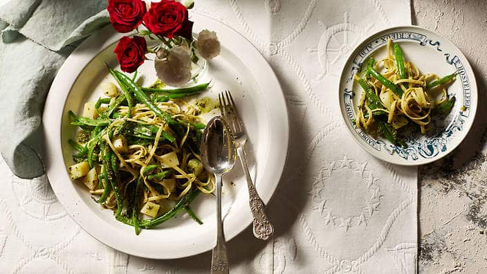 Trenette with pesto, potato and green beans