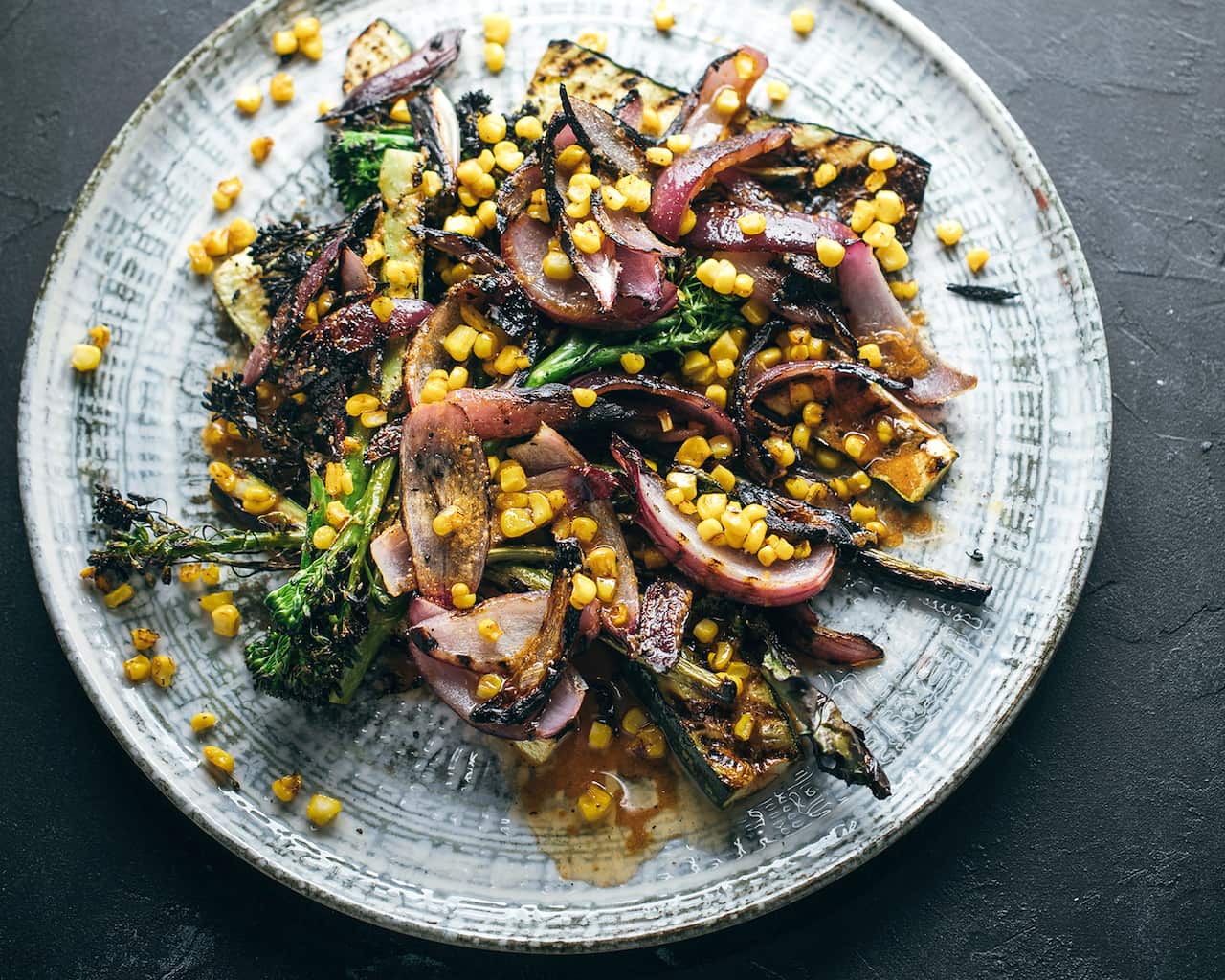 Grilled summer vegetables with cumin dressing