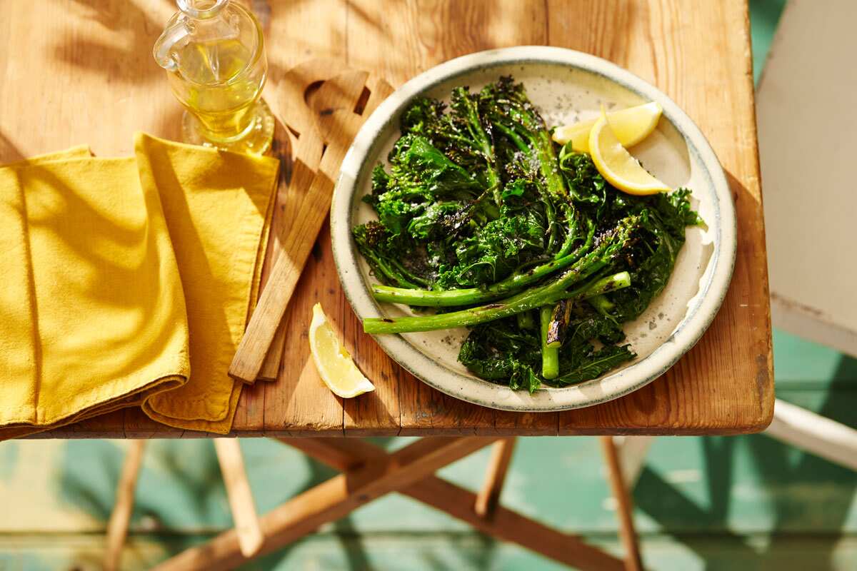 Charcoal grilled broccolini with shallot oil and lemon 