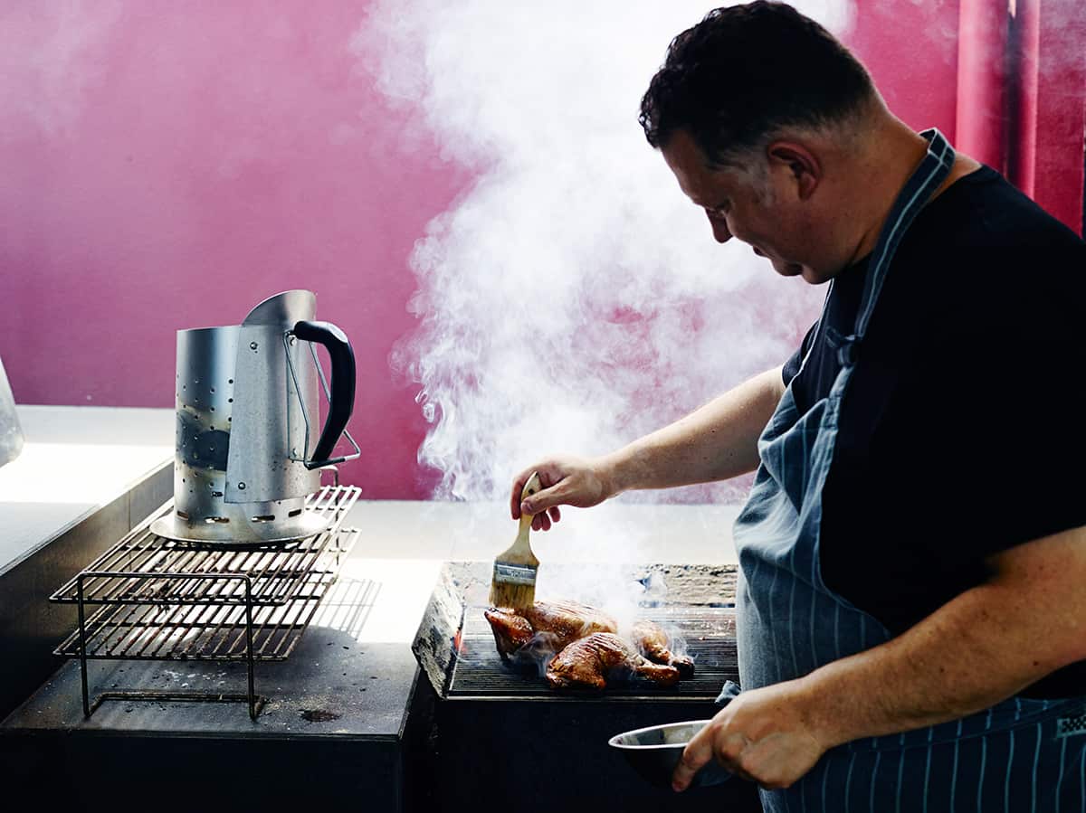 Final stage of white sauce chicken on grill