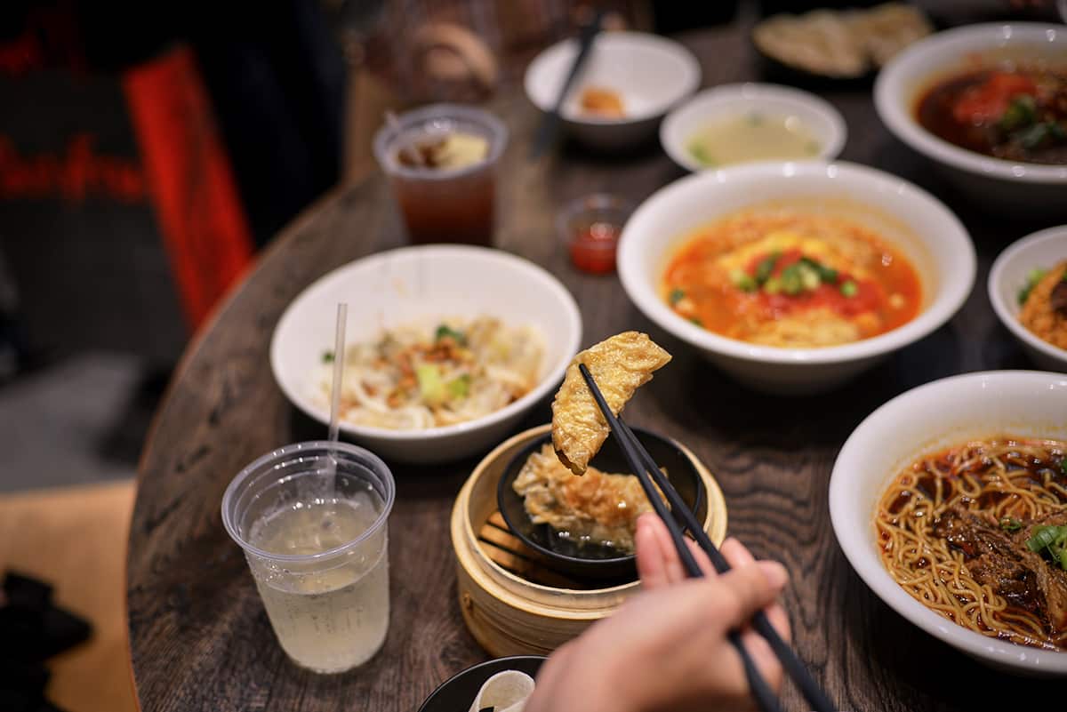 A selection of gyoza, fried rice, chicken karaage and steamed egg custard buns are also available.