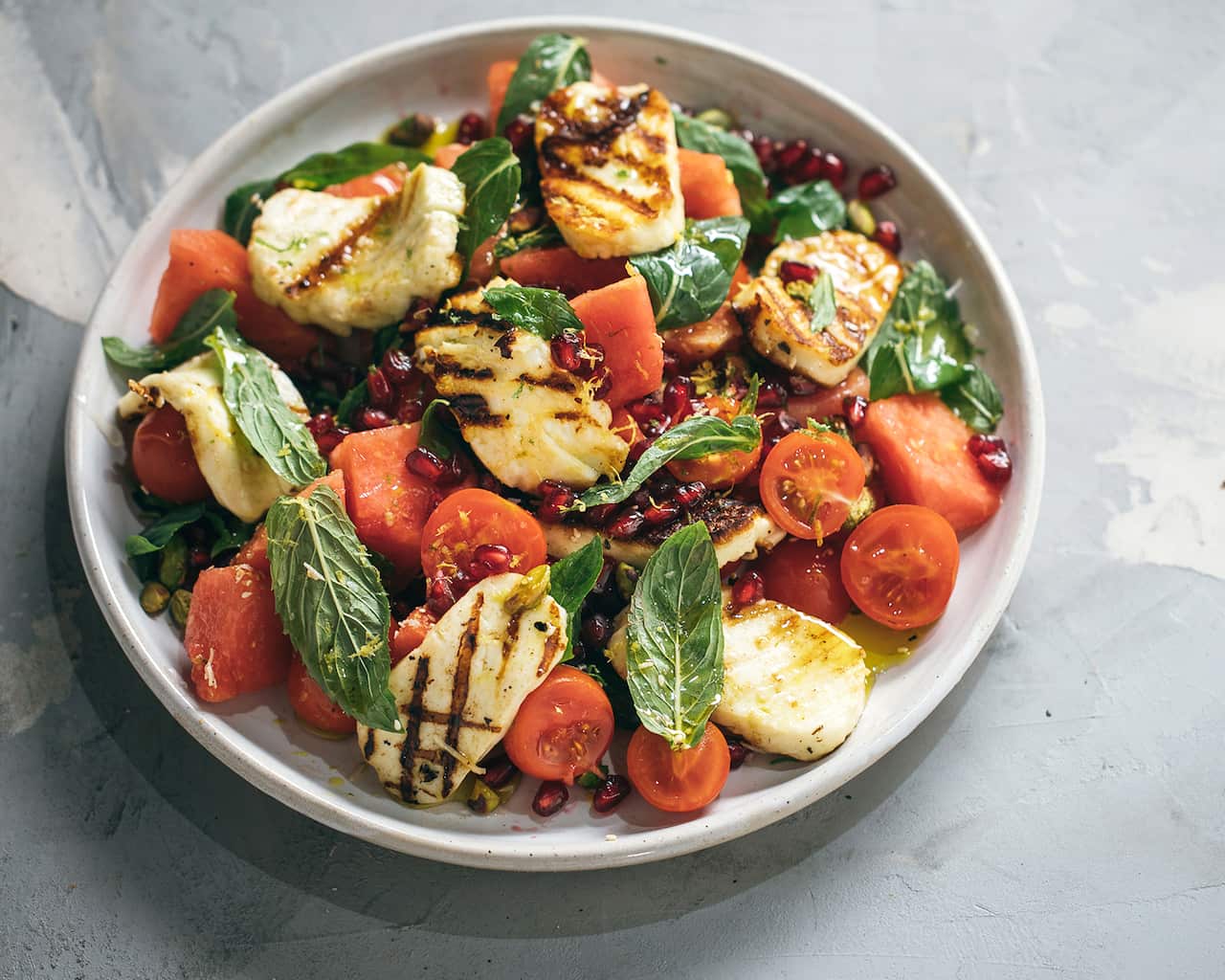 Grilled haloumi, watermelon and mint salad