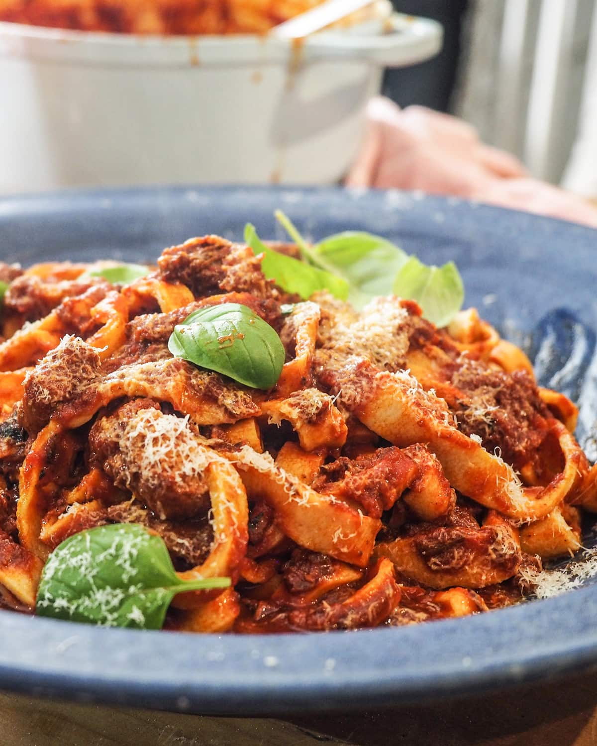 Hand rolled and cut tagliatelle with ragú Napoletano