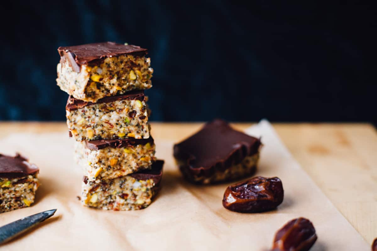 Hemp tahini date caramel bars