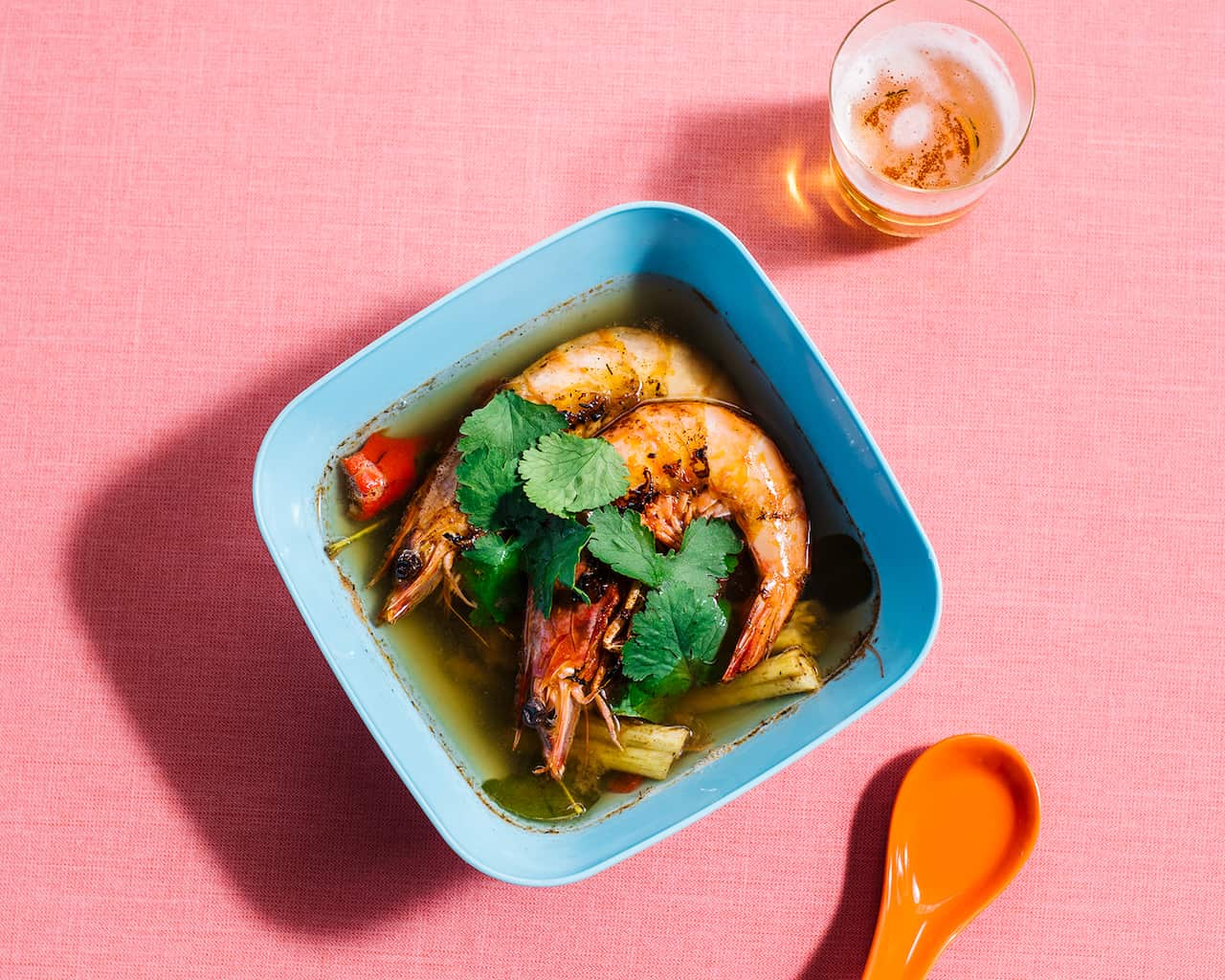 Hot and sour prawm soup with young coconut (tom yum)