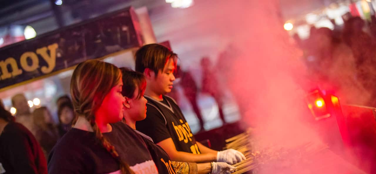 Melbourne-based catering service Hoy Pinoy features ihaw-ihaw, grilled skewers.