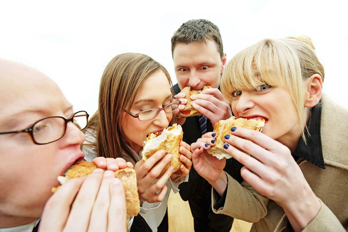 Hungry people eating