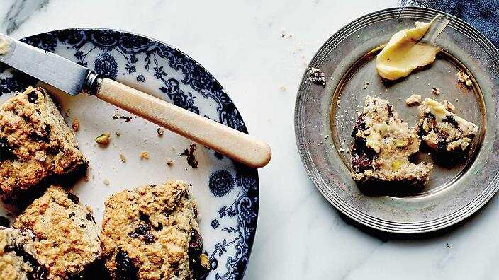 Chocolate, pistachio & cardamon scones