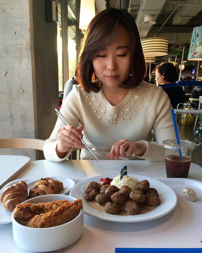 A customer eating at Ikea