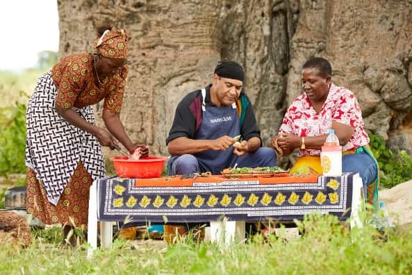 Mark Olive in a make-shift kitchen under a giant boab in Tanzania