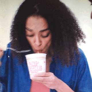 This woman is absolutely shocked by the slurp-masking power of the fork.
