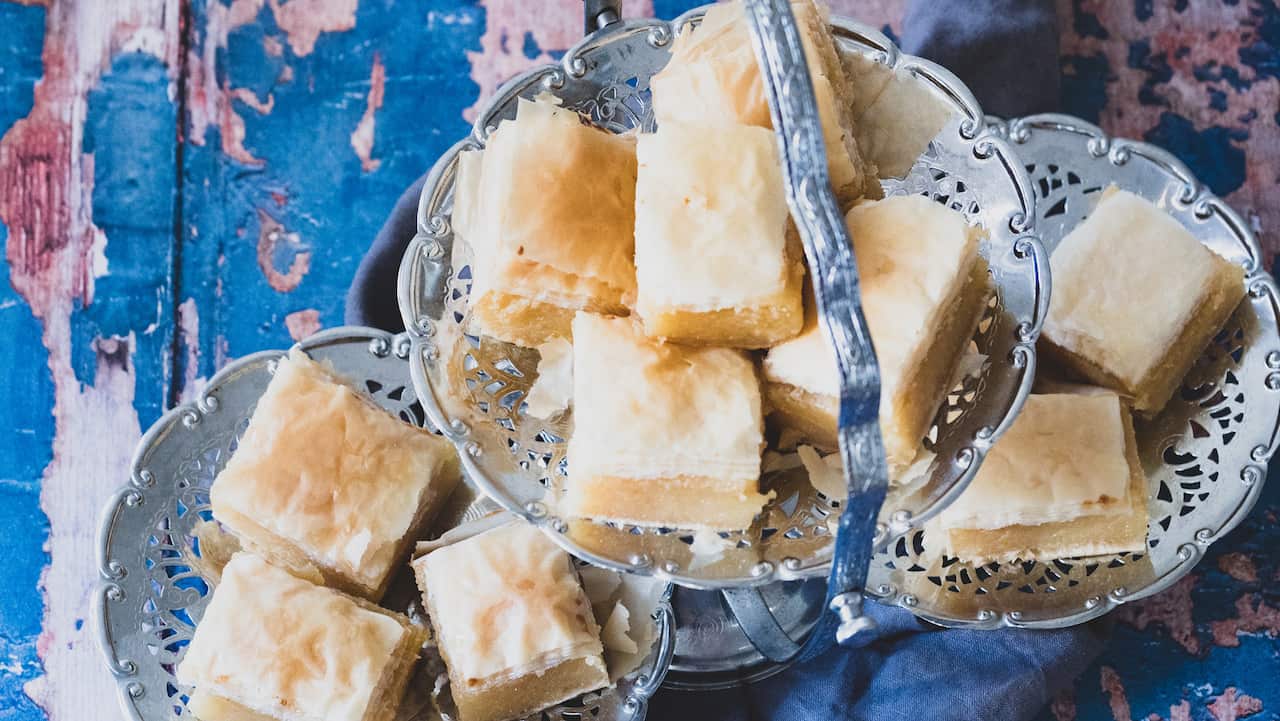 Orange and vanilla custard slice (silken tofu galaktoboureko)