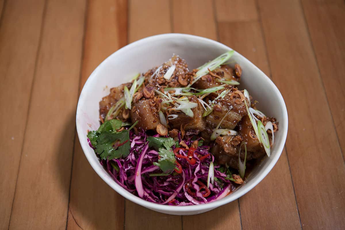 Beer and maple-glazed pork belly