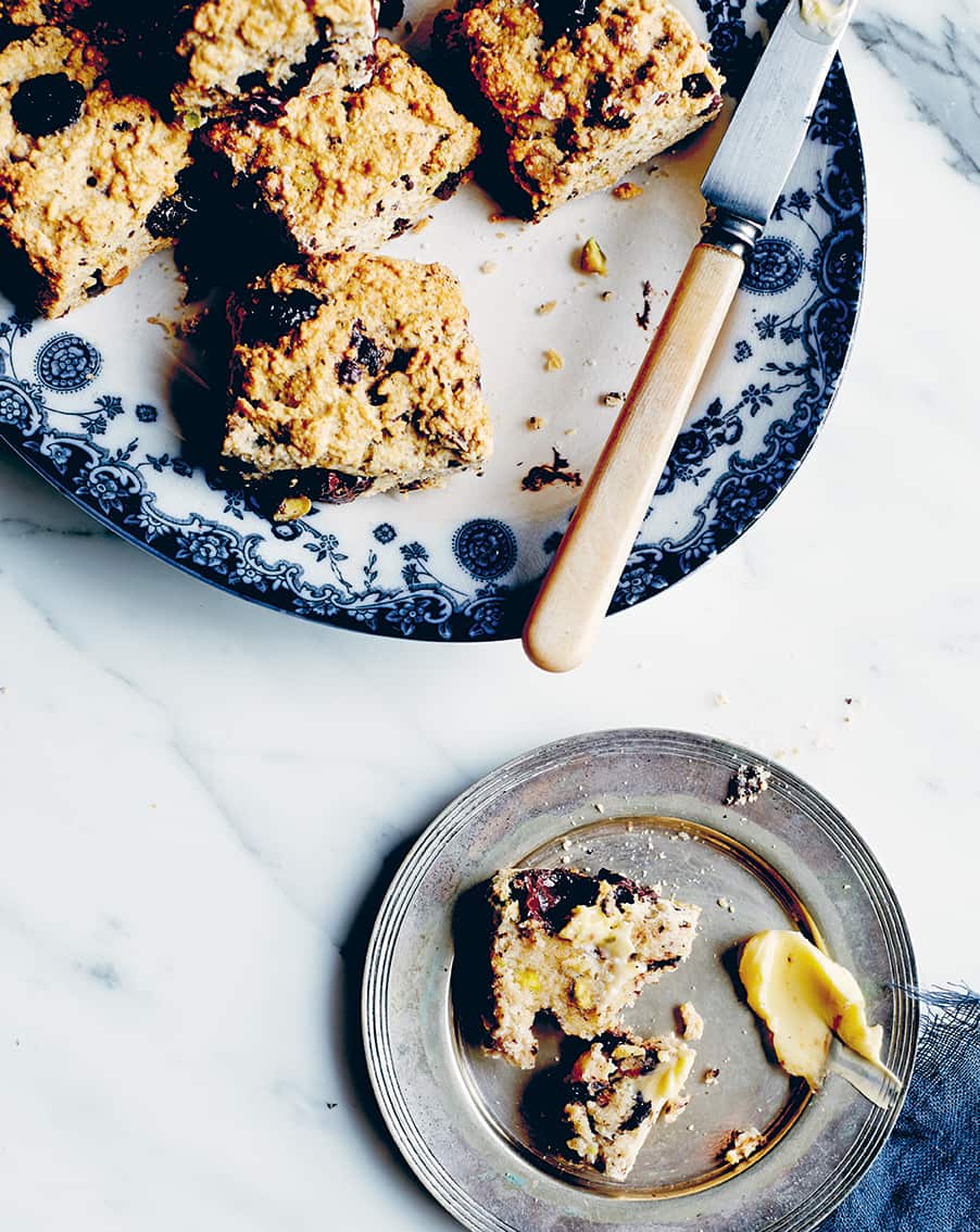 Chocolate, pistachio & cardamom scones