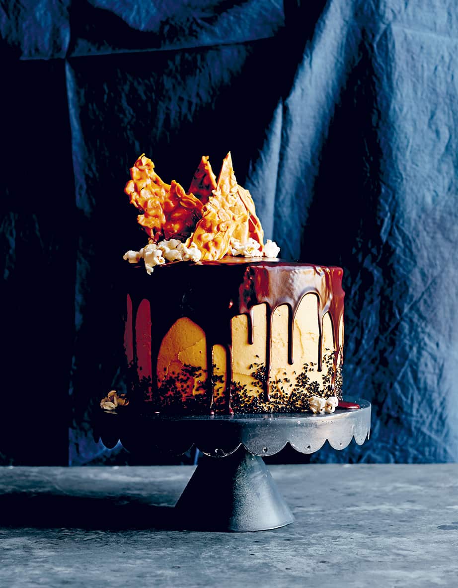 Chocolate layer cake with peanut butter frosting