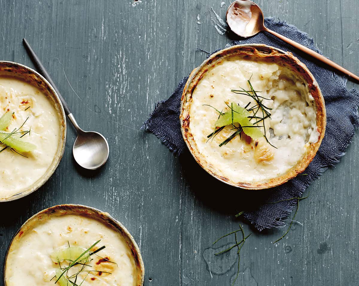 Baked makrut lime & coconut rice pudding