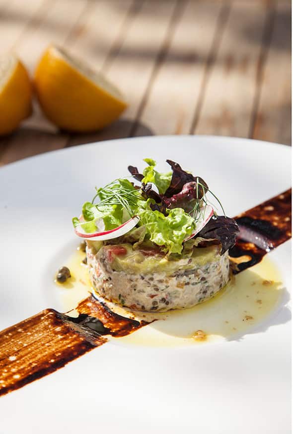 Coriander and eggplant caviar with makrut lime guacamole