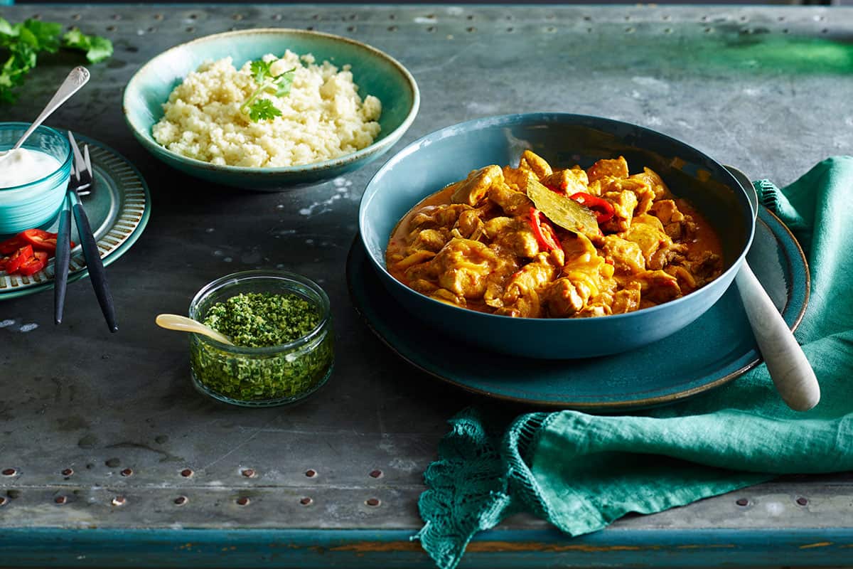 Indian chicken curry with cauliflower rice