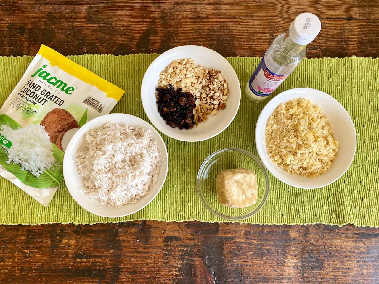 Ingredients to make coconut pancakes.