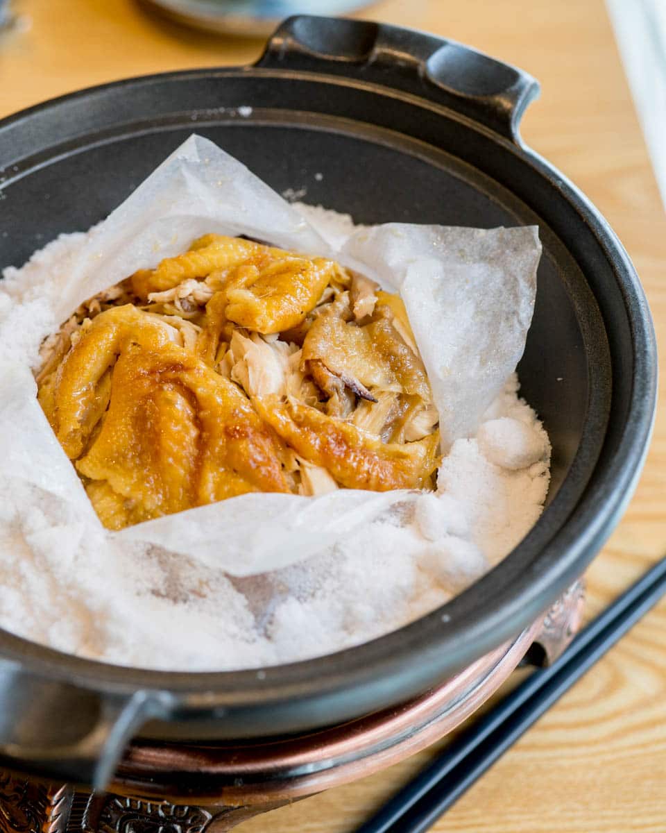 Salt baked chicken using corn fed free-range rooster - hakka cuisine