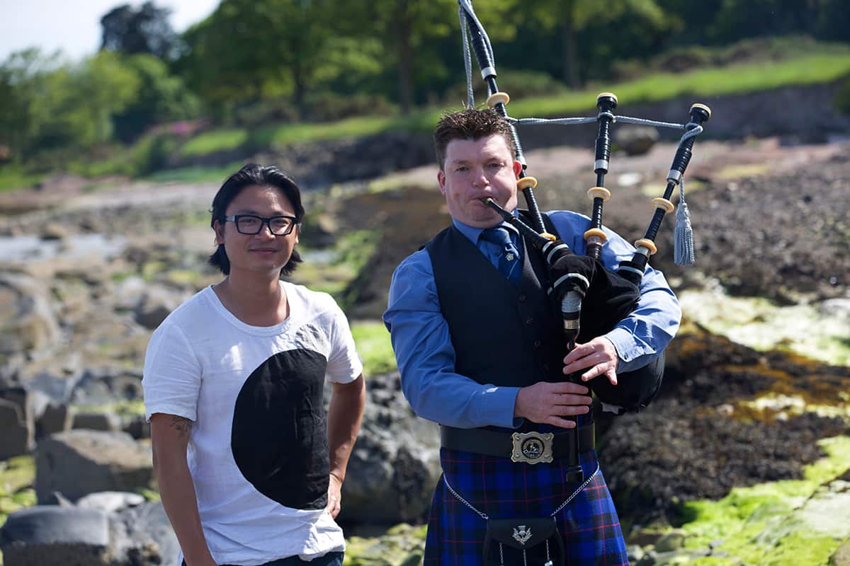 Luke and Scottish bagpipes, Isle of Bute