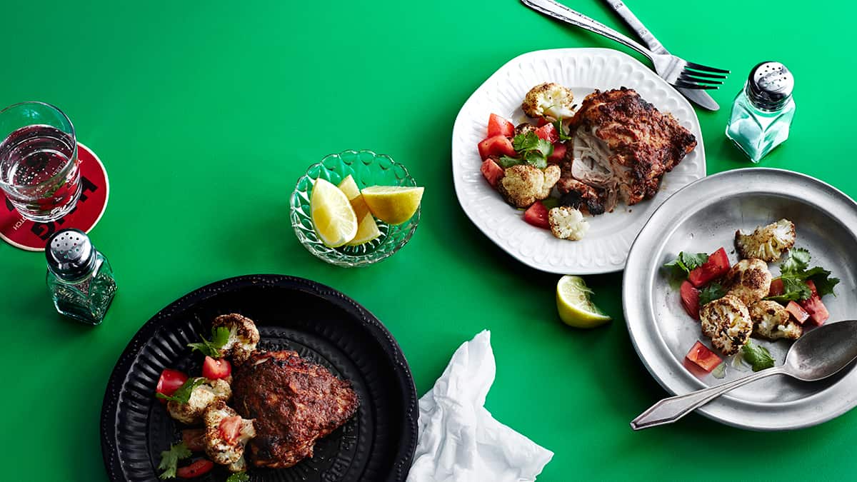 Indian spiced chicken with roasted cauliflower