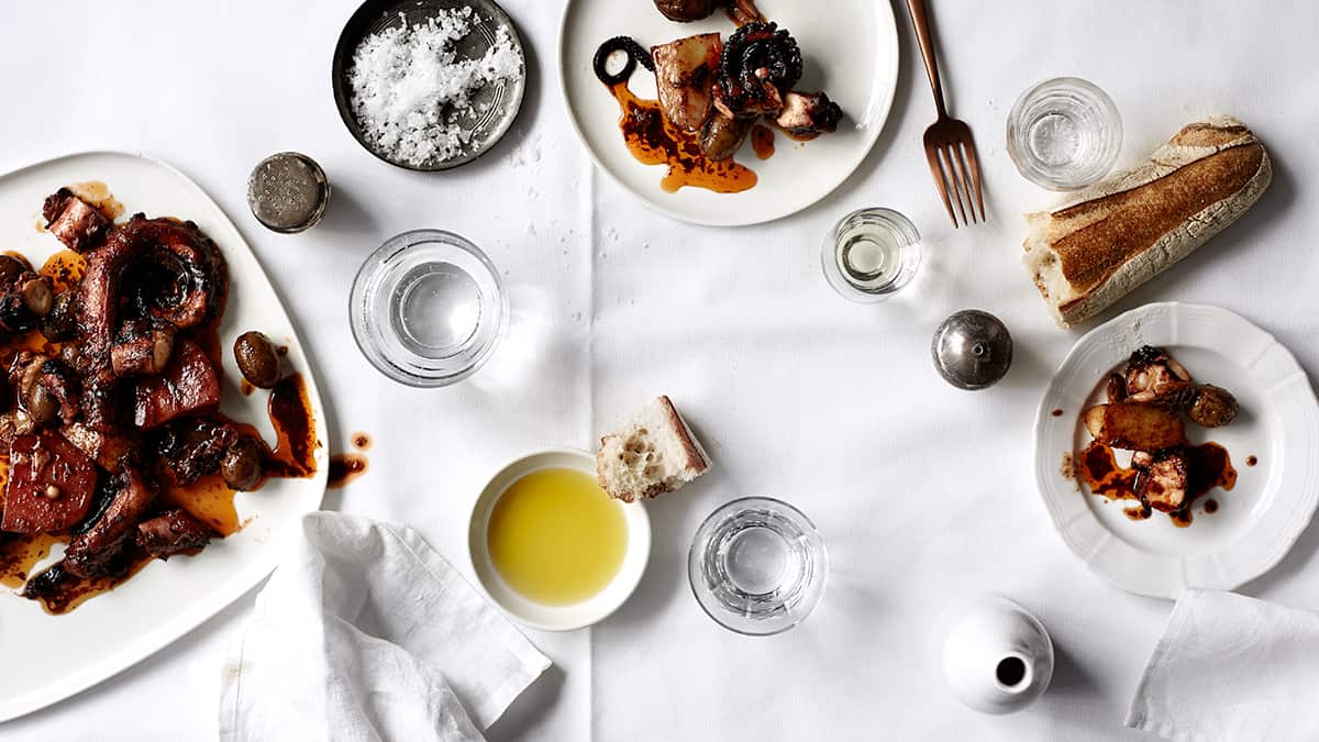 Olive oil poached octopus with cayenne pepper