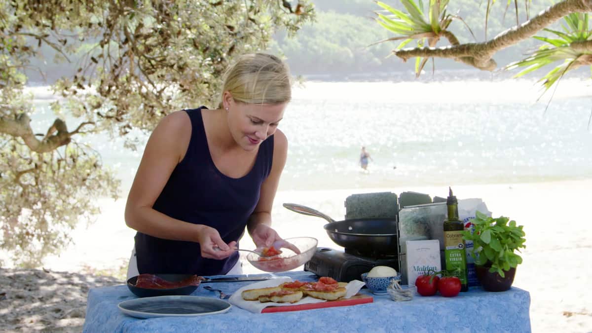Justine Schofield cooking fried bread in Tropical Gourmet Queensland 