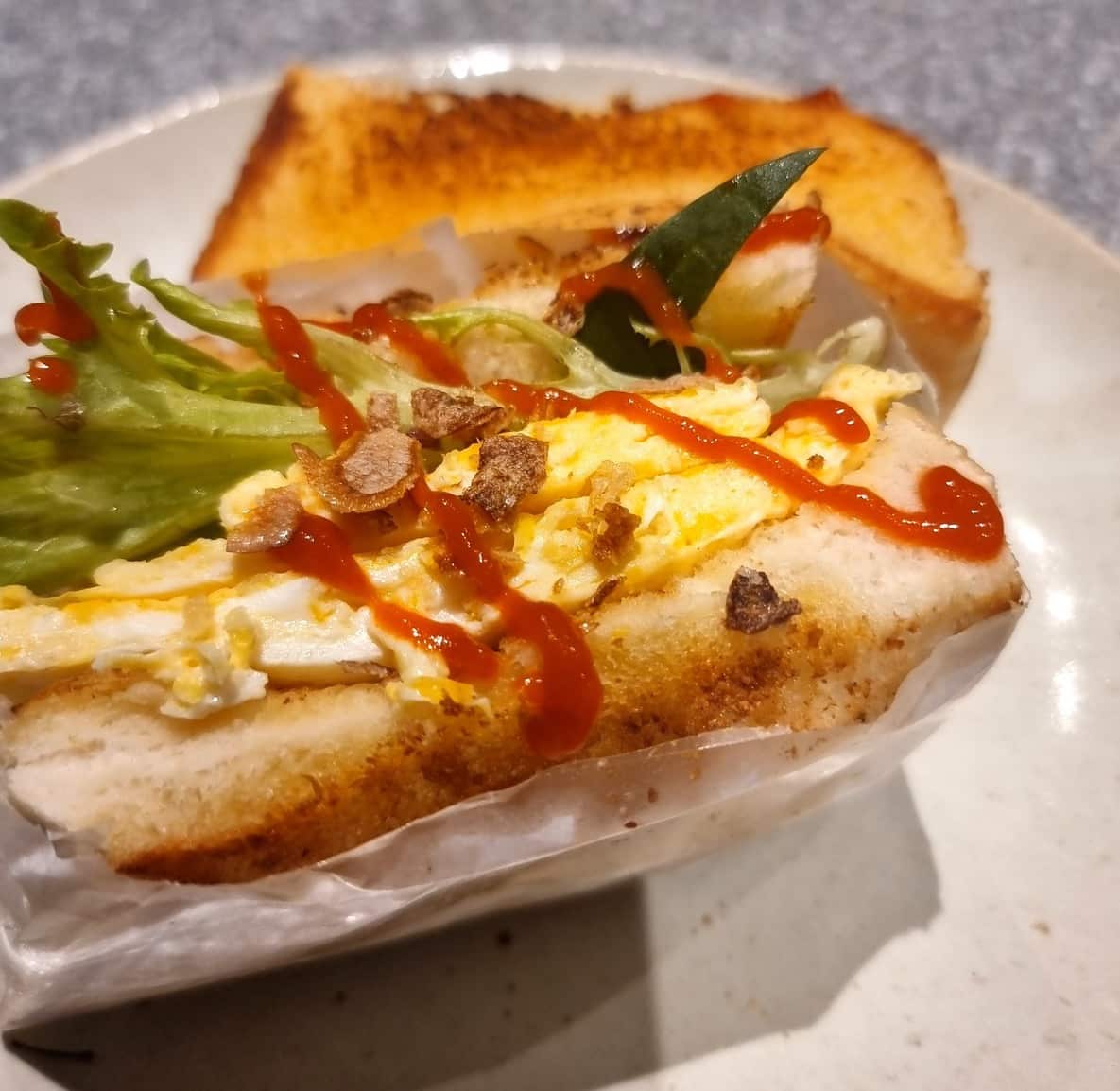 gilgeori toast (Korean street food toast with egg and lettuce).